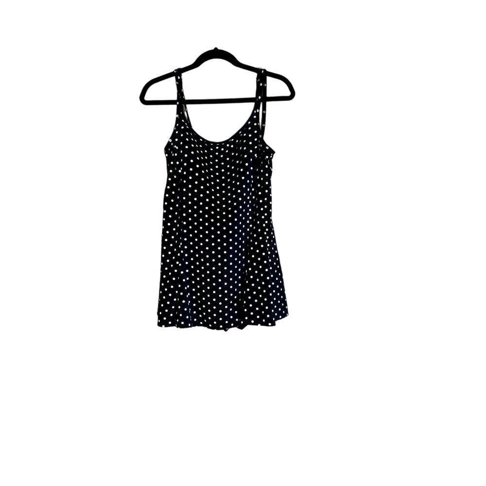 Longitude swimsuit swim-dress size 14 tall black white polk-a-dots no under-wire